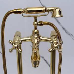 Unlacquered Brass Freestanding Bathtub Faucet, Solid Brass Clawfoot Tub Filler with Handheld Shower Head and - image 9