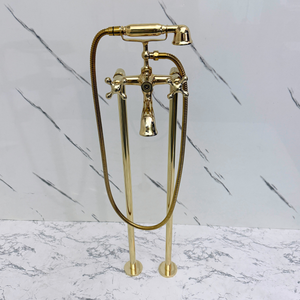 Unlacquered Brass Freestanding Tub Filler with Handheld Shower - image 6