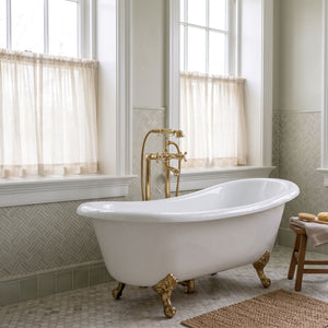 Unlacquered Brass Freestanding Tub Faucet with Handheld Shower and Cross Handles, 38-Inch Height