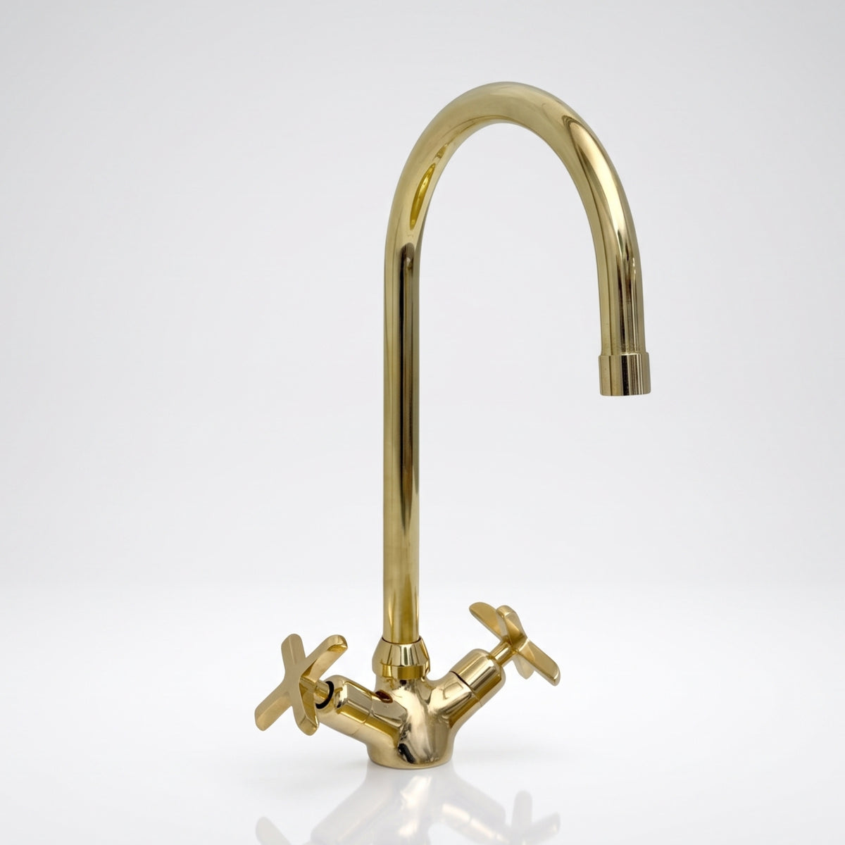 Unlacquered Brass Gooseneck Single Hole Faucet with Cross Handles