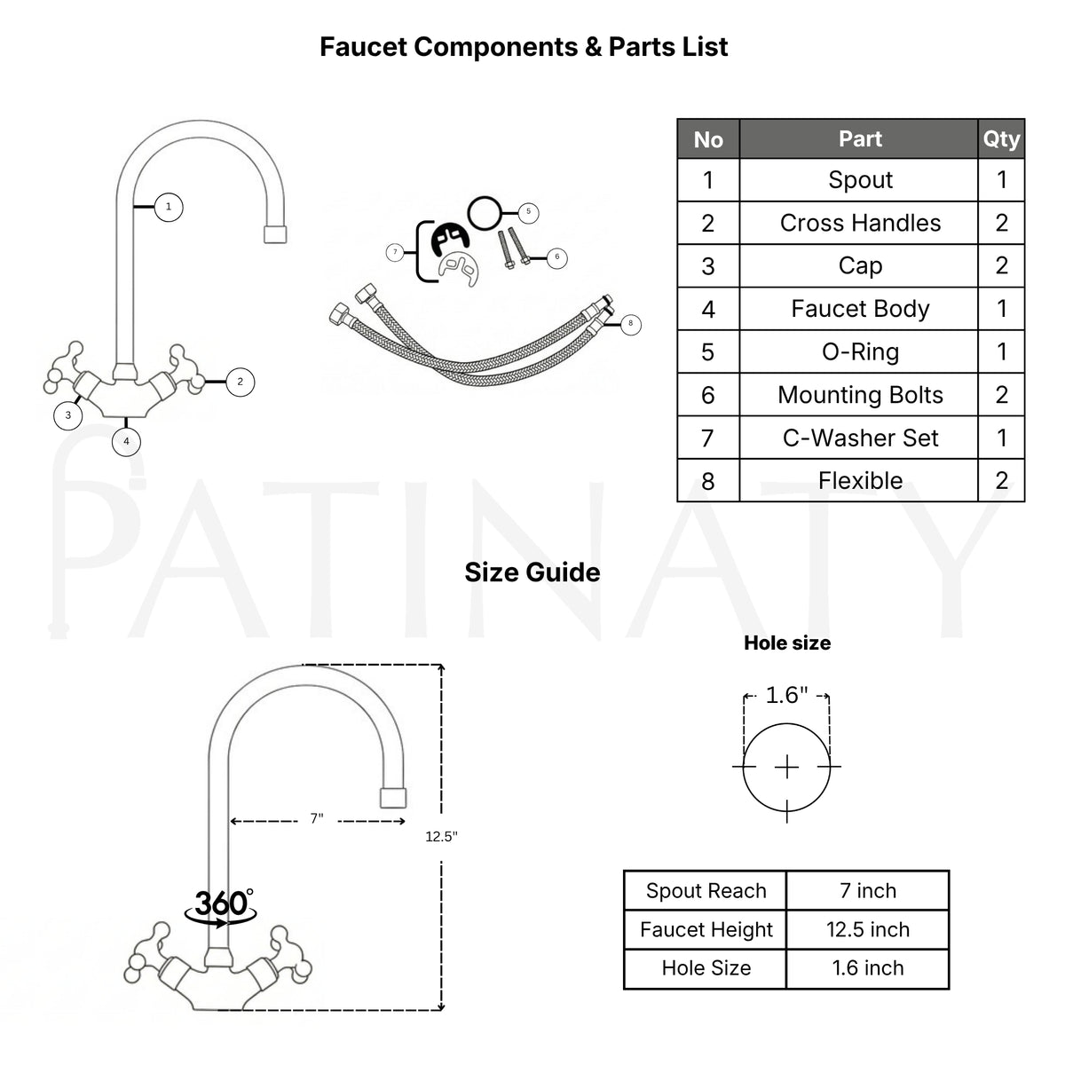 Unlacquered Brass Gooseneck Single Hole Faucet with Cross Handles