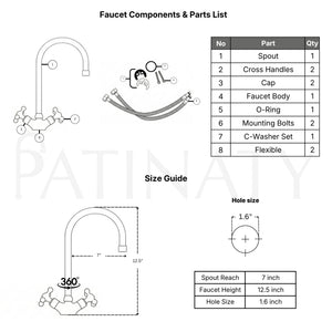Unlacquered Brass Gooseneck Single Hole Faucet with Cross Handles