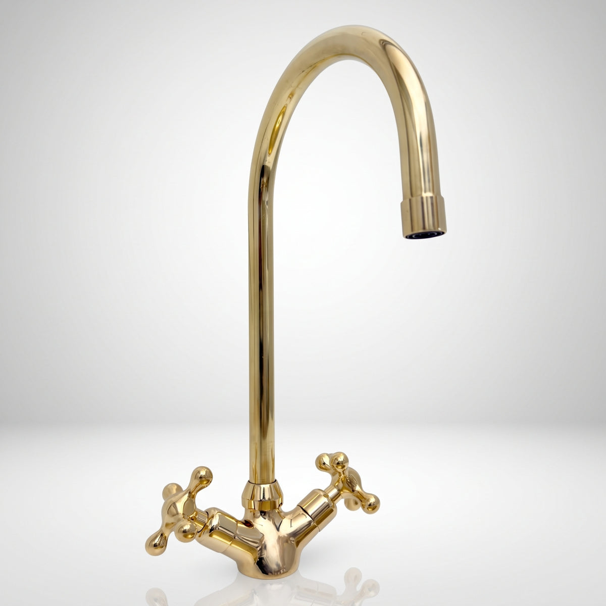 Unlacquered Brass Gooseneck Single Hole Faucet with Cross Handles