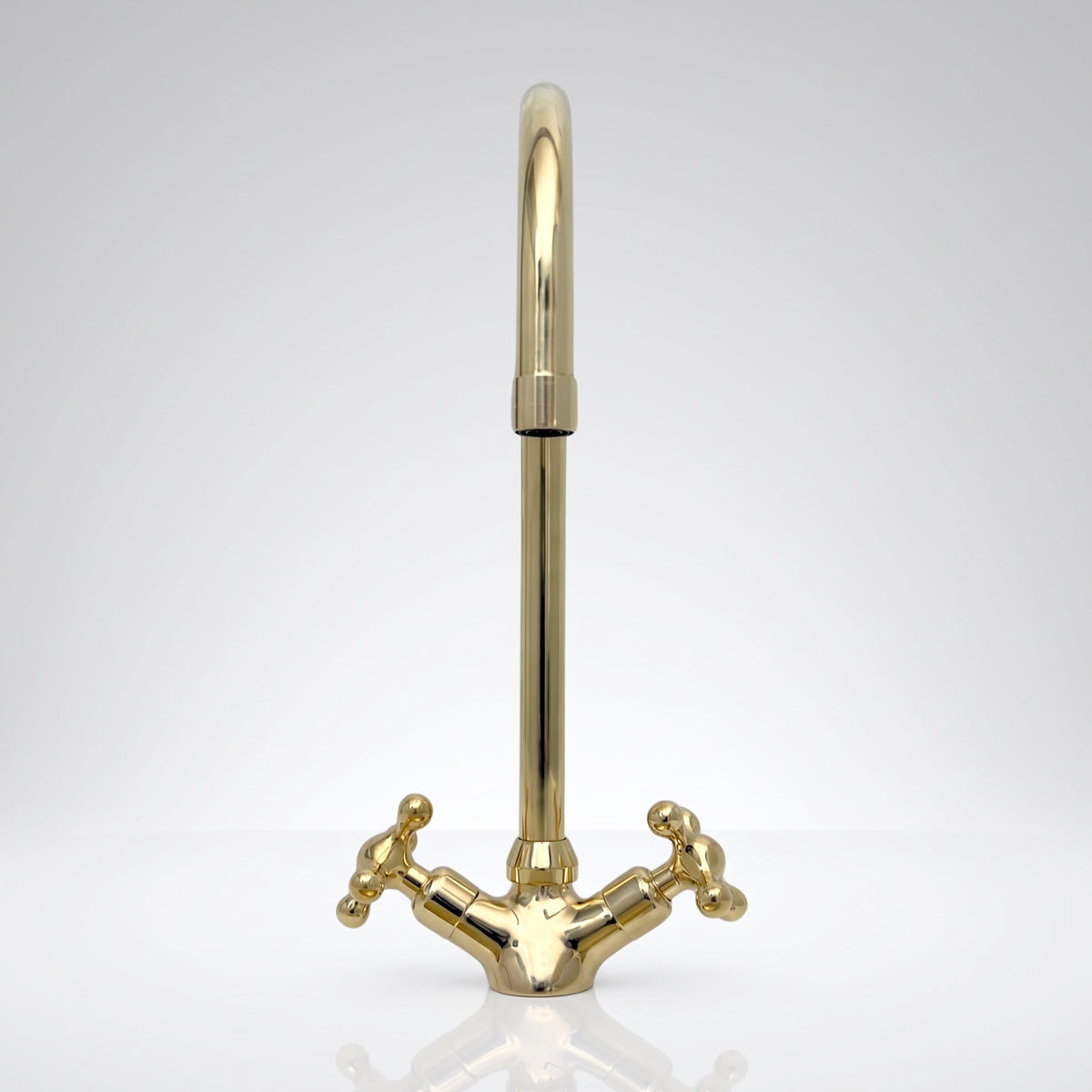 Unlacquered Brass Gooseneck Single Hole Faucet with Cross Handles