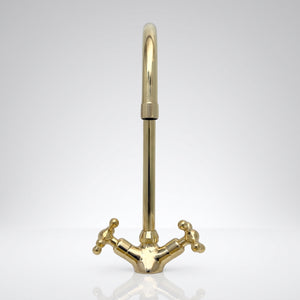 Unlacquered Brass Gooseneck Single Hole Faucet with Cross Handles