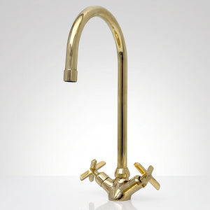 Unlacquered Brass Gooseneck Single Hole Faucet with Cross Handles