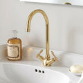 Unlacquered Brass Gooseneck Single Hole Faucet with Lever Handles