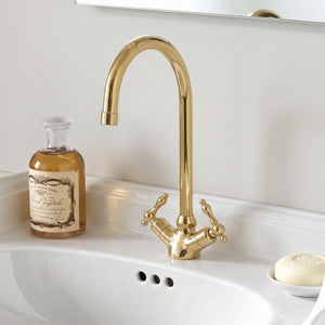 Unlacquered Brass Gooseneck Single Hole Faucet with Lever Handles