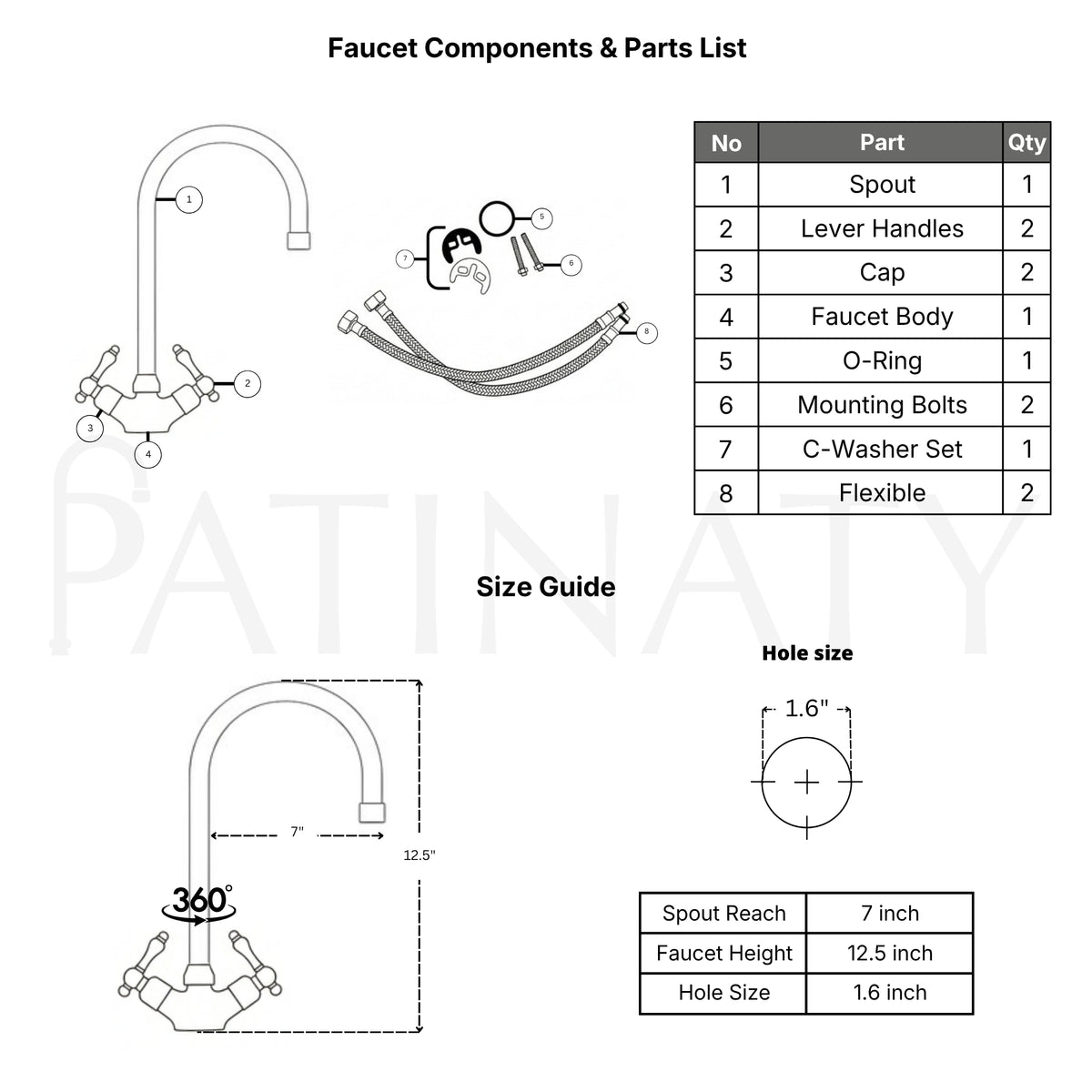 Unlacquered Brass Gooseneck Single Hole Faucet with Lever Handles