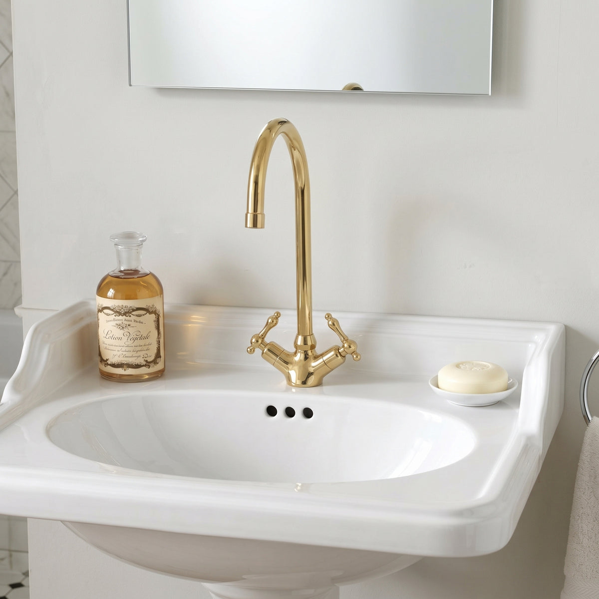 Unlacquered Brass Gooseneck Single Hole Faucet with Lever Handles