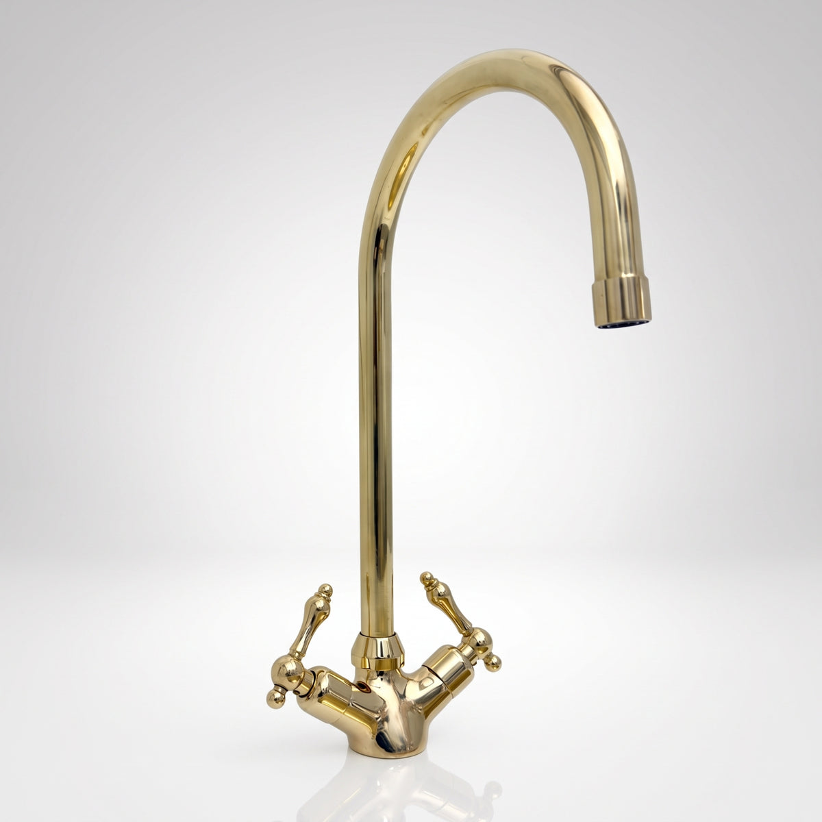 Unlacquered Brass Gooseneck Single Hole Faucet with Lever Handles