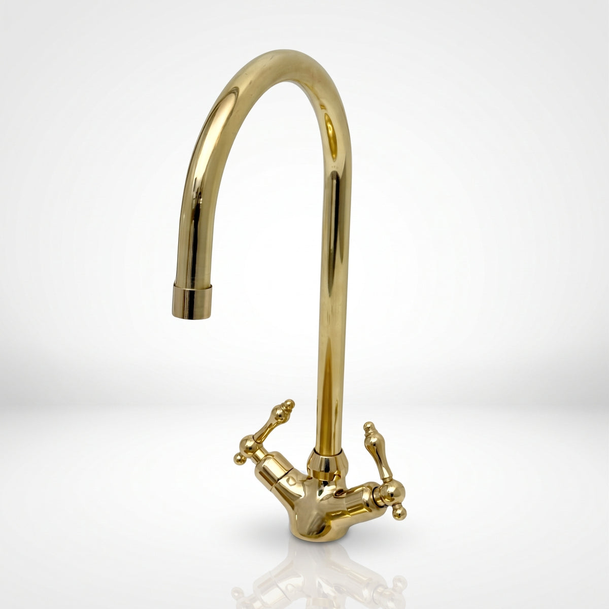 Unlacquered Brass Gooseneck Single Hole Faucet with Lever Handles