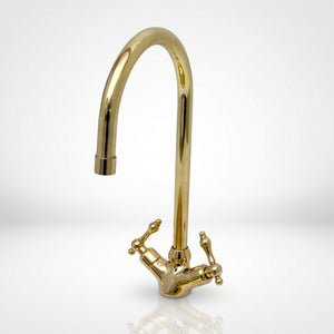 Unlacquered Brass Gooseneck Single Hole Faucet with Lever Handles