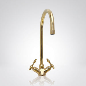 Unlacquered Brass Gooseneck Single Hole Faucet with Lever Handles