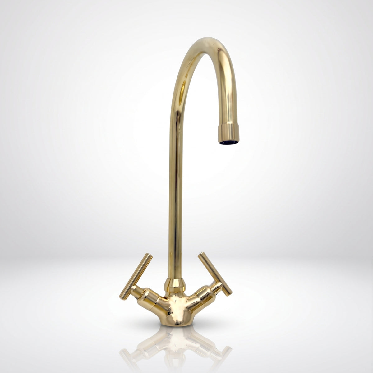 Unlacquered Brass Gooseneck Single Hole Faucet with Lever Handles