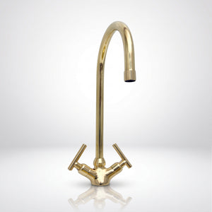 Unlacquered Brass Gooseneck Single Hole Faucet with Lever Handles