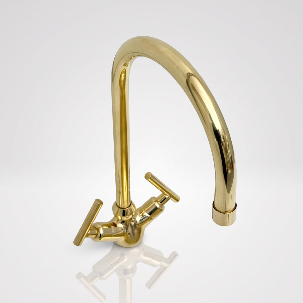 Unlacquered Brass Gooseneck Single Hole Faucet with Lever Handles