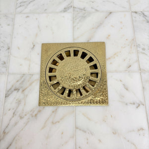 Unlacquered Brass Hammered Shower Drain with Removable Cover, Solid Brass Square Shower Drain
