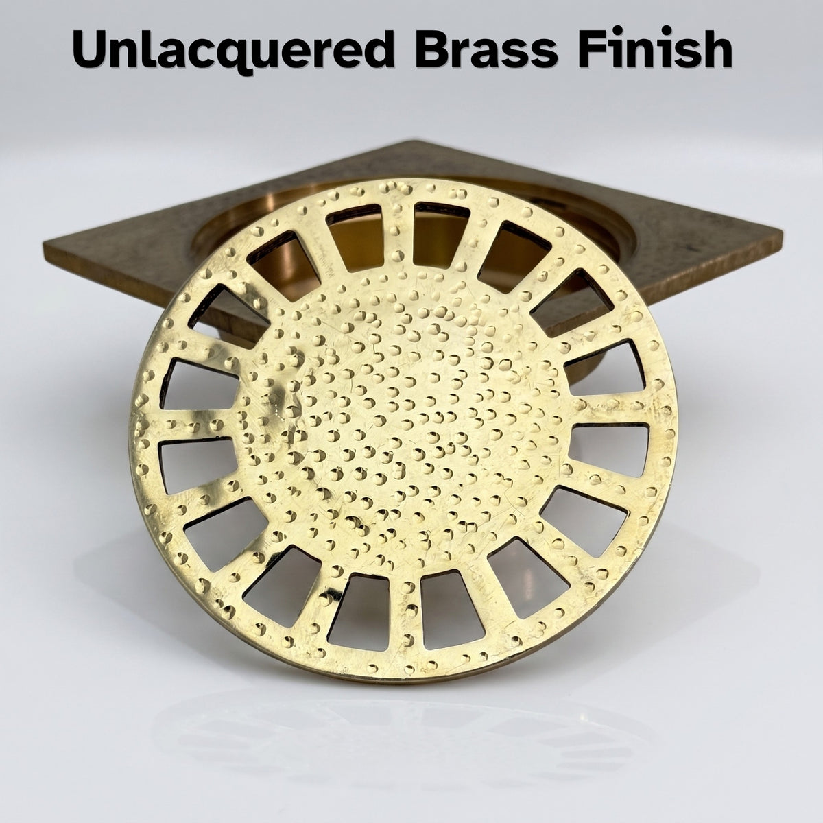 Unlacquered Brass Hammered Shower Drain with Removable Cover, Solid Brass Square Shower Drain