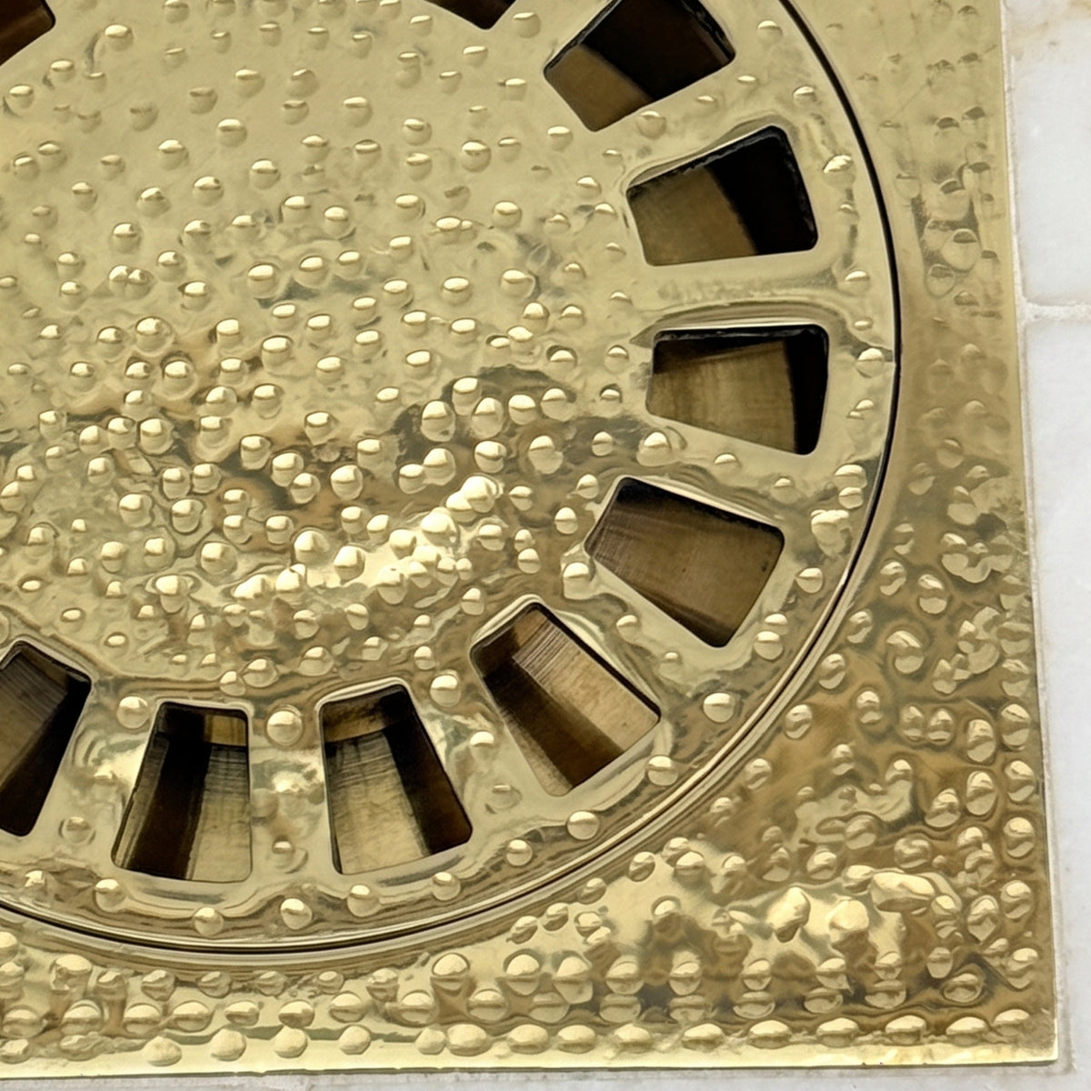Unlacquered Brass Hammered Shower Drain with Removable Cover, Solid Brass Square Shower Drain
