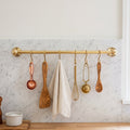 Unlacquered Brass Hanging Pot Rack, Kitchen Hook Rail, Wall Mount Rail with hooks