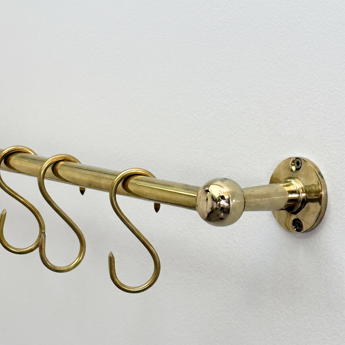 Unlacquered Brass Hanging Pot Rack, Kitchen Hook Rail, Wall Mount Rail with hooks