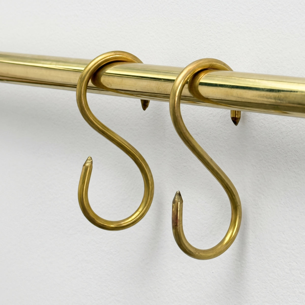 Unlacquered Brass Hanging Pot Rack, Kitchen Hook Rail, Wall Mount Rail with hooks