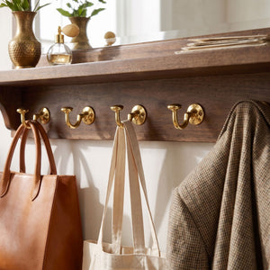 Unlacquered Brass Hooks, Solid Brass Robe Hook, Heavy Duty Single Hook, Wall Mount Robe Hooks
