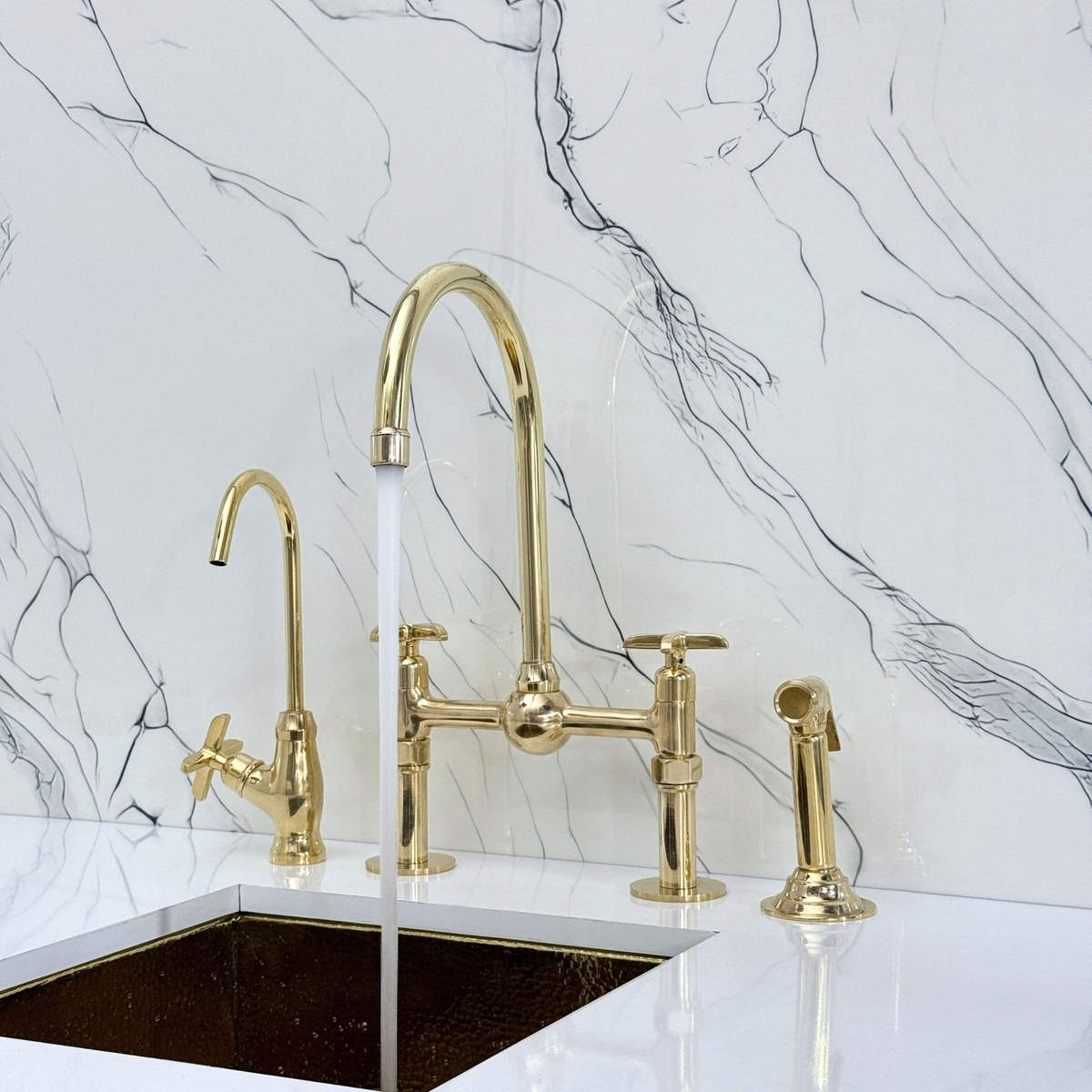 Unlacquered Brass Bridge Kitchen Faucet with Cross Handles – Regent – alternate view 5
