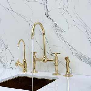 Unlacquered Brass Bridge Kitchen Faucet with Cross Handles – Regent – alternate view 5