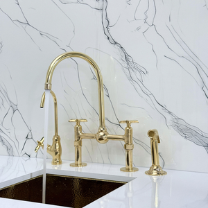 Unlacquered Brass Bridge Kitchen Faucet with Cross Handles – Regent – alternate view 6