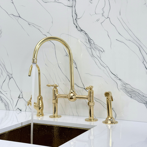 Unlacquered Brass Bridge Kitchen Faucet with Lever Handles – Regent – alternate view 2