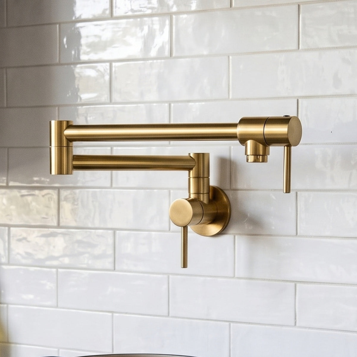 Unlacquered Brass Double-Joint Pot Filler with Lever Handles