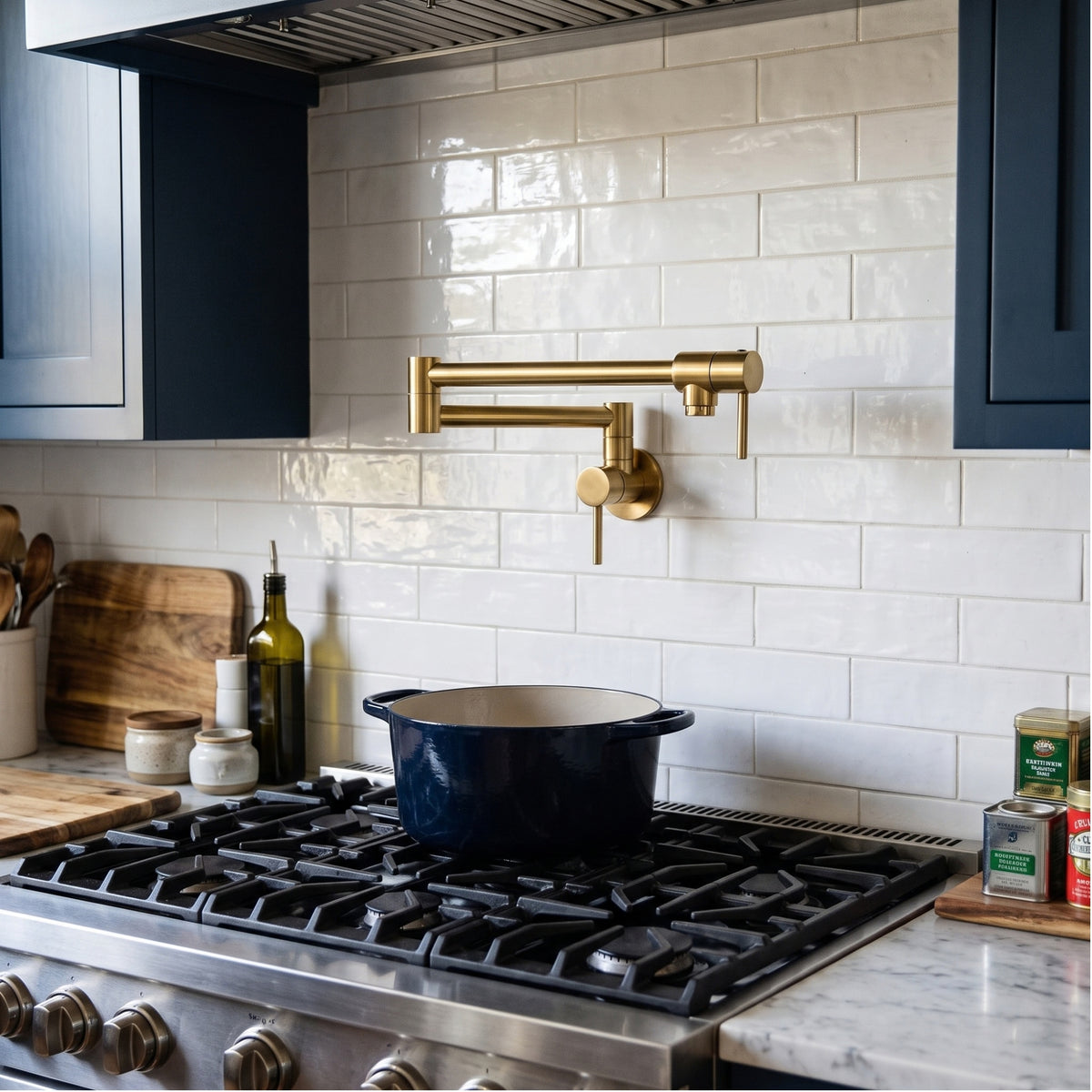 Unlacquered Brass Double-Joint Pot Filler with Lever Handles