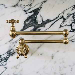 Unlacquered Brass Wall-Mount Pot Filler with Cross Handles