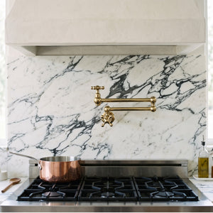 Unlacquered Brass Wall-Mount Pot Filler with Cross Handles