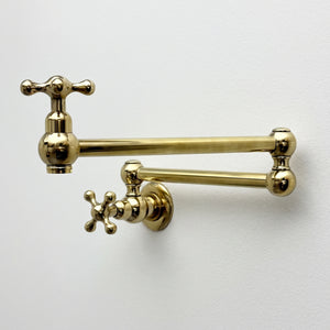 Unlacquered Brass Wall-Mount Pot Filler with Cross Handles