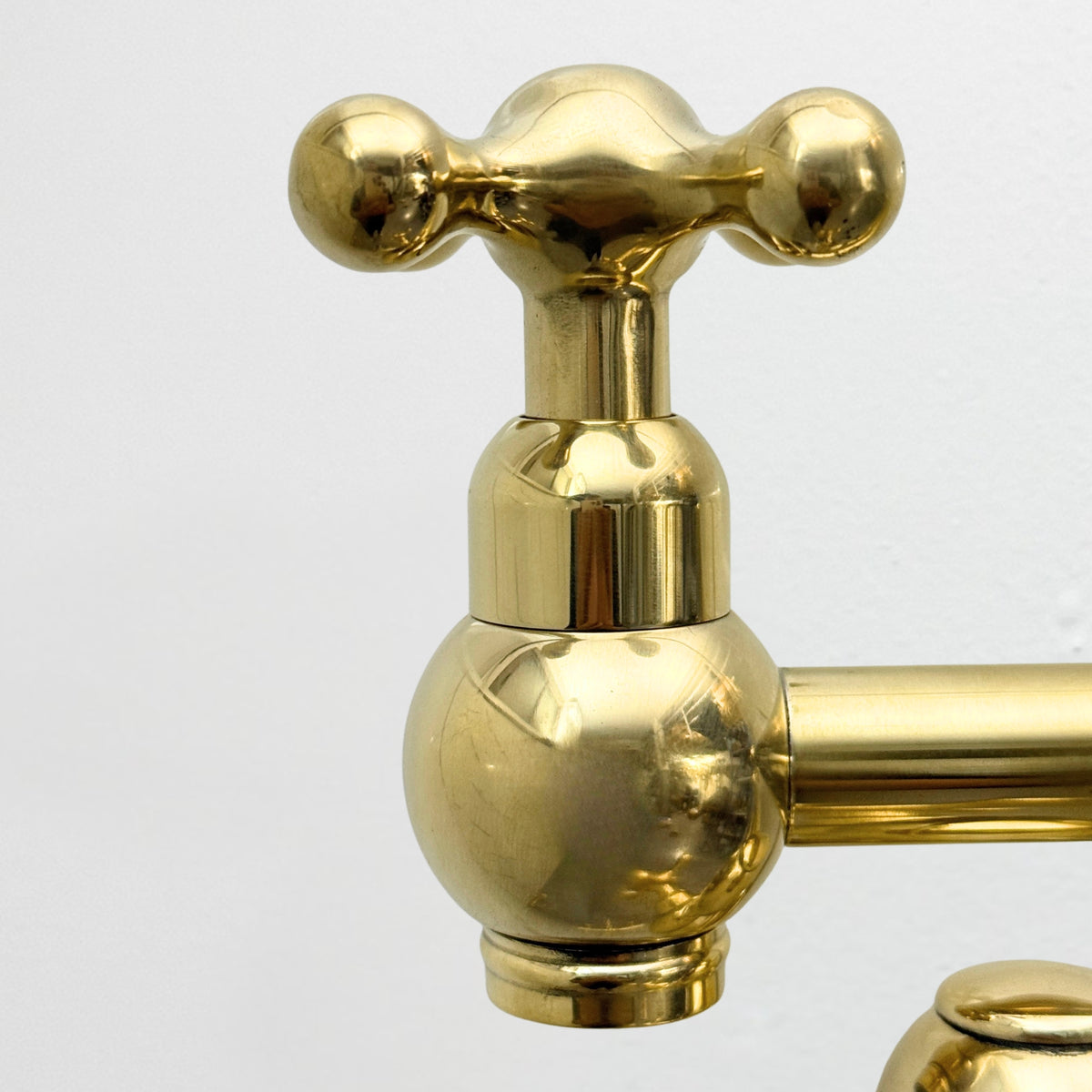 Unlacquered Brass Wall-Mount Pot Filler with Cross Handles