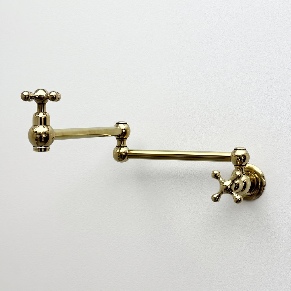 Unlacquered Brass Wall-Mount Pot Filler with Cross Handles