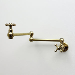 Unlacquered Brass Wall-Mount Pot Filler with Cross Handles