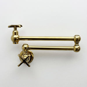 Unlacquered Brass Wall-Mount Pot Filler with Cross Handles