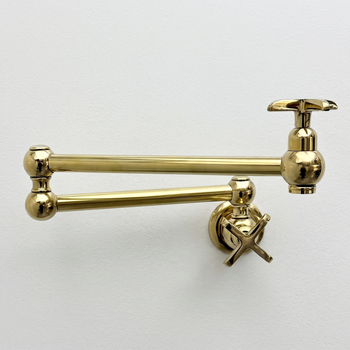 Unlacquered Brass Wall-Mount Pot Filler with Cross Handles