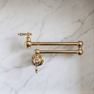 Unlacquered Brass Wall-Mount Pot Filler with Lever Handles