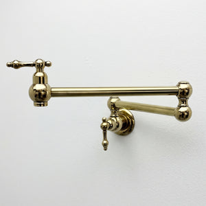 Unlacquered Brass Wall-Mount Pot Filler with Lever Handles
