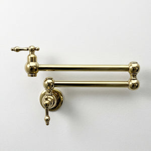 Unlacquered Brass Wall-Mount Pot Filler with Lever Handles