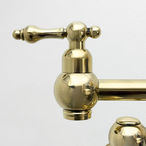 Unlacquered Brass Wall-Mount Pot Filler with Lever Handles