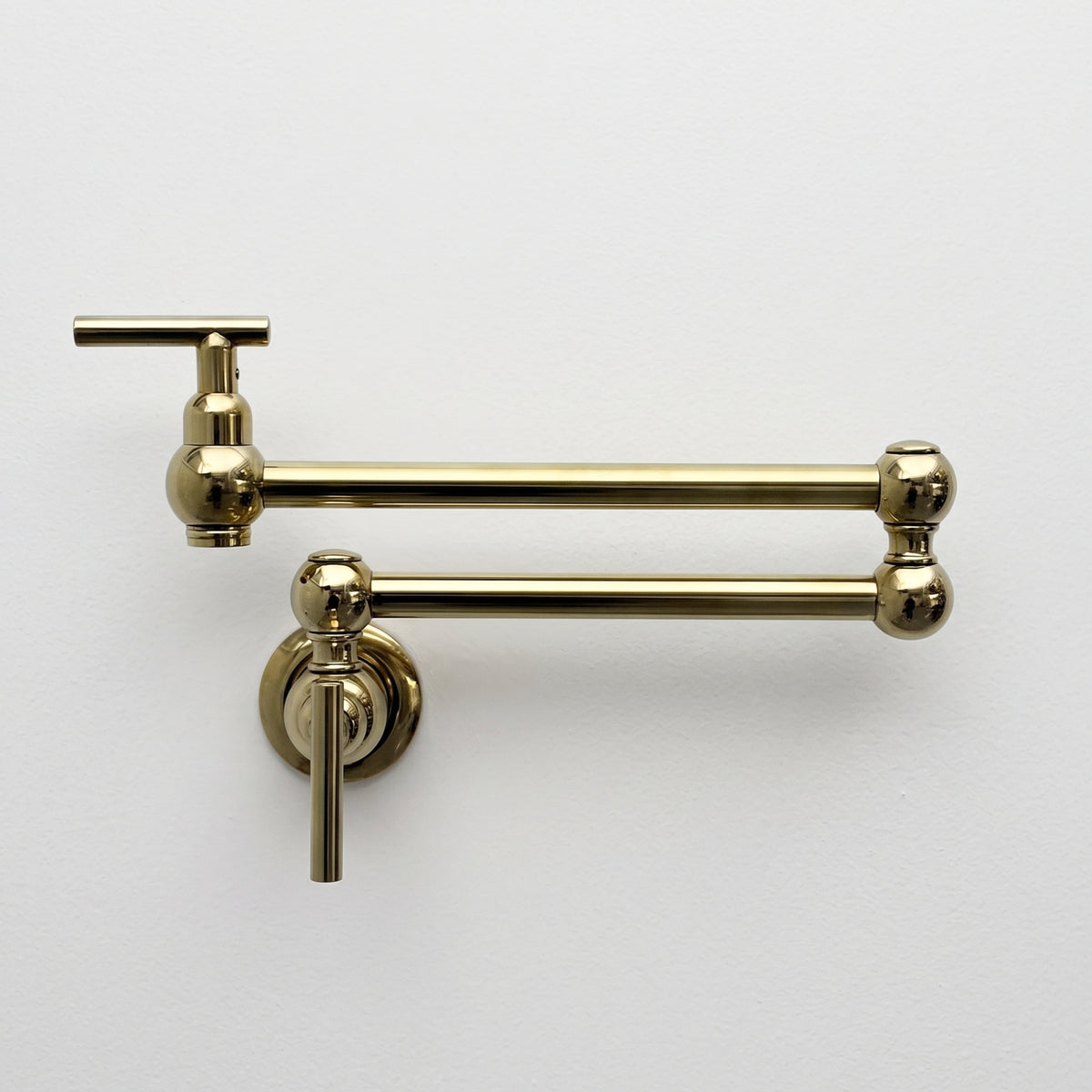 Unlacquered Brass Wall-Mount Pot Filler with Lever Handles