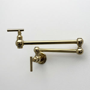 Unlacquered Brass Wall-Mount Pot Filler with Lever Handles