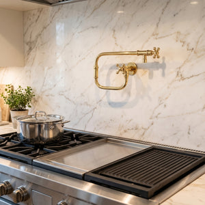 Unlacquered Brass Double-Joint Pot Filler with Cross Handles