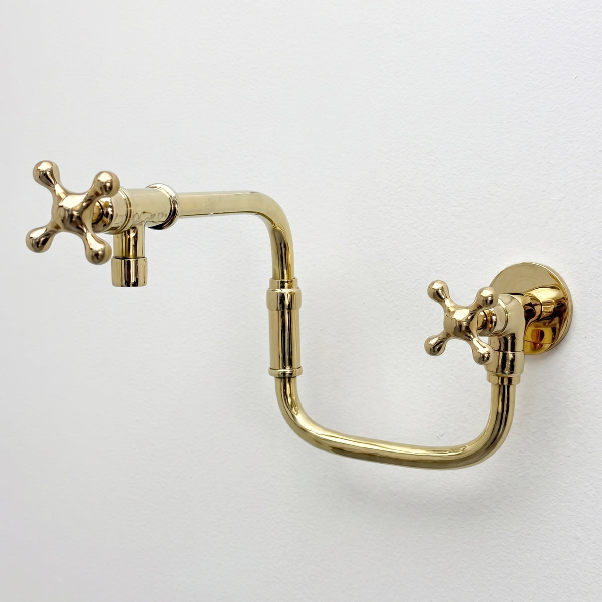 Unlacquered Brass Double-Joint Pot Filler with Cross Handles